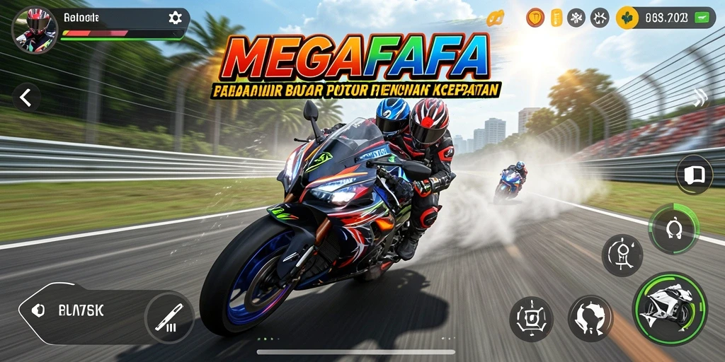 Tangkapan layar MEGAFAFA menampilkan aksi balapan motor yang mendebarkan.
