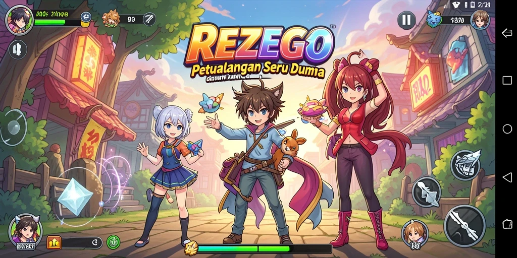 Tampilan gameplay yang khas dalam REZEGO dengan karakter Anime yang menarik.